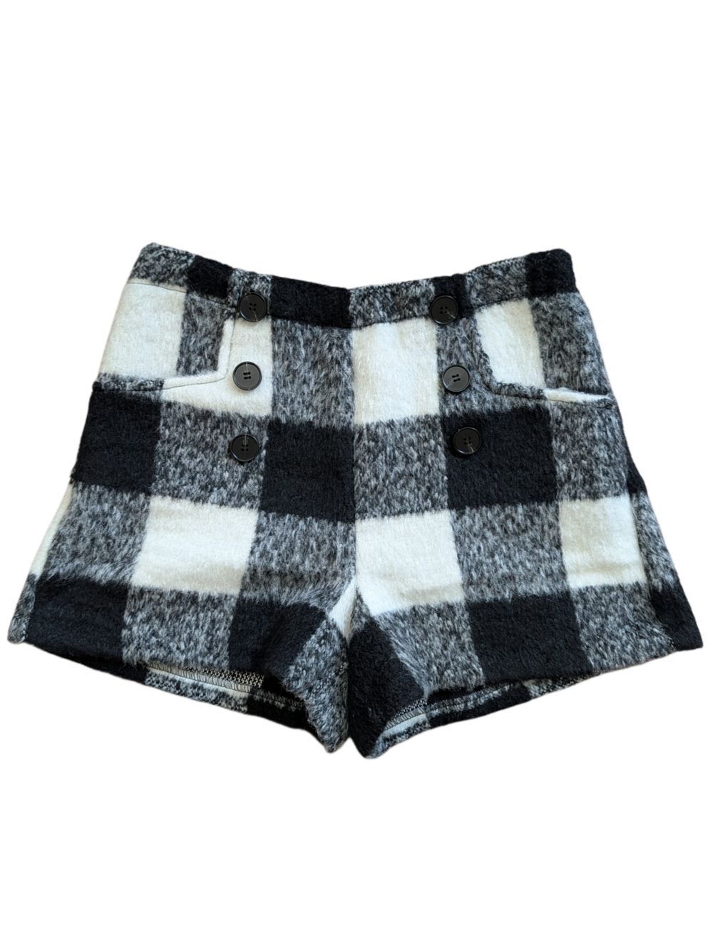 Mustard Seed Womens Black White Plaid Flavia High Rise Fuzzy Shorts Size Medium